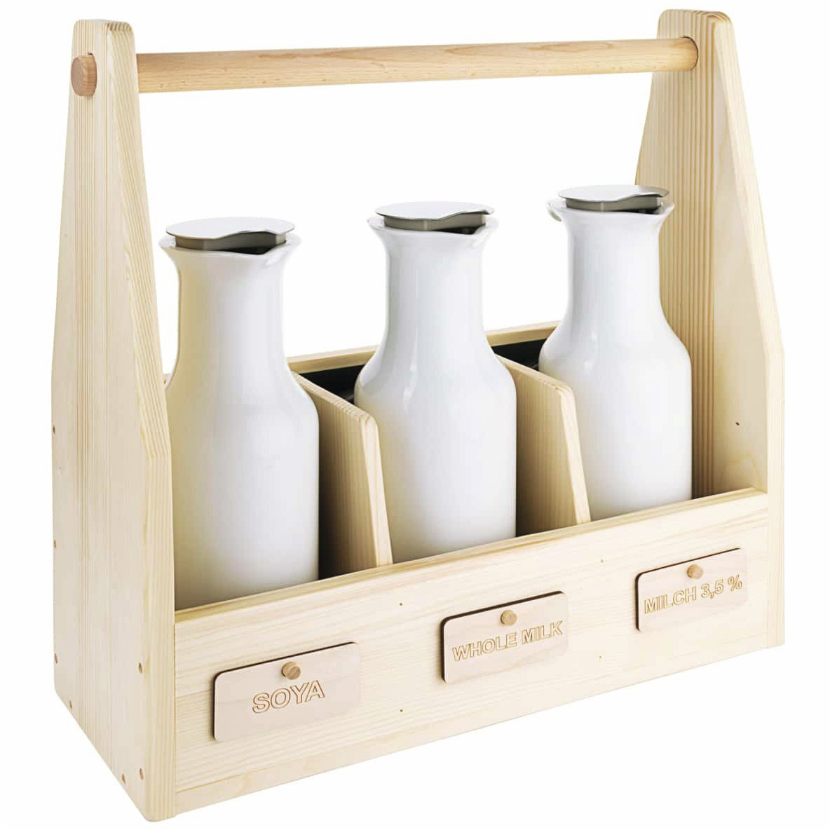 Getränkeset Trio unbehandelte Fichte / 3 Porzellankaraffen 170 x 410 x 445 mm